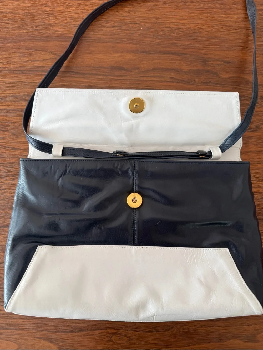 Vintage Charles Jourdan Paris Dark Navy & White Leather Convertible Shoulder Bag